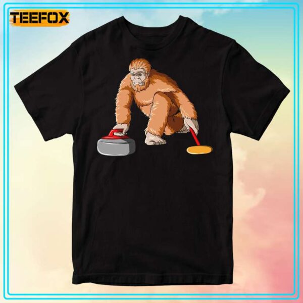 Bigfoot Curling Sasquatch Playing Curling Unisex T Shirt