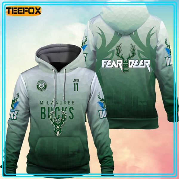 Brook Lopez 11 NBA Milwaukee Bucks Fear The Deer 3D Hoodie