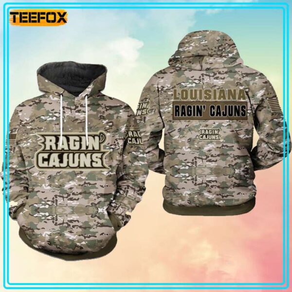 Louisiana Ragin Cajuns NCAA Camo Veteran 3D Hoodie