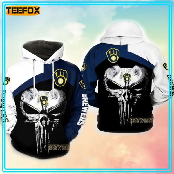 Milwaukee Brewers MLB Skull Punisher 3D Hoodie