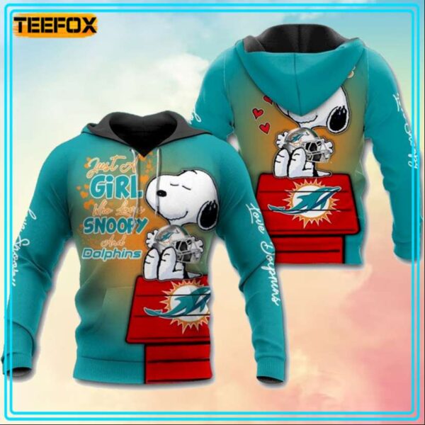 Nfl Miami Dolphins Snoopy Girl 3D Hoodie