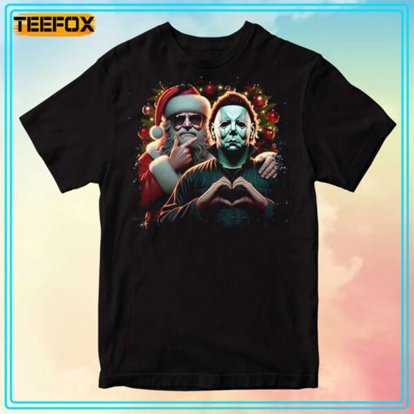 Santa and Michael Myers Merry Christmas T Shirt