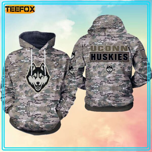 UConn Huskies NCAA Camo Veteran 3D Hoodie