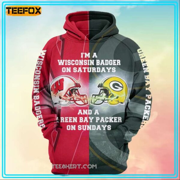 Wisconsin Badgers On Saturdays Green Bay Packers On Sundays 3D Hoodie