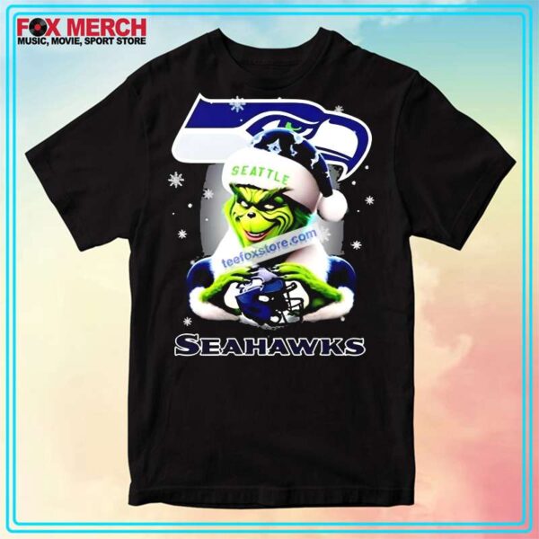 Seattle Seahawks The Grinch Hold Helmet Merry Christmas T Shirt