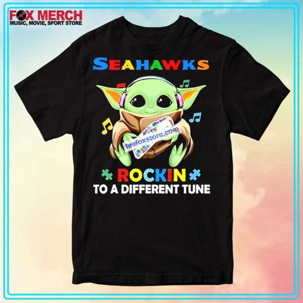 Seattle Seahawks with Baby Yoda Rock Autism Awareness T Shirt