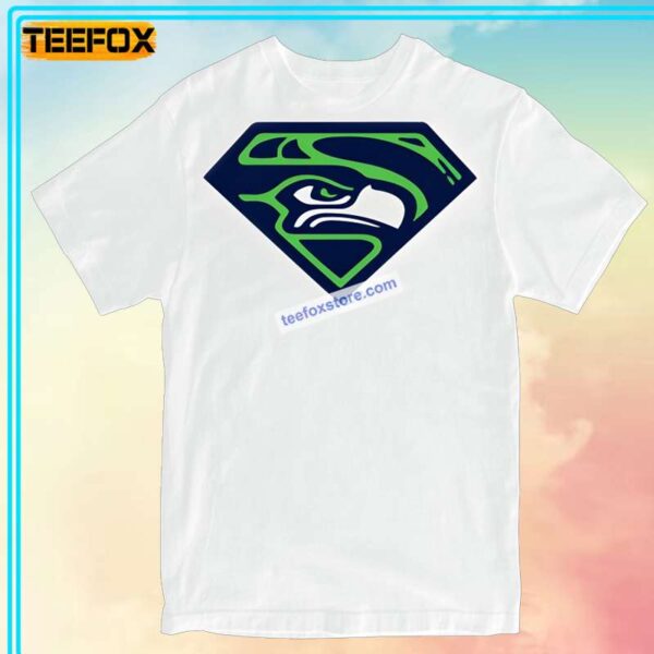 Seattle Seahawks with Superman In Logo Football T Shirt